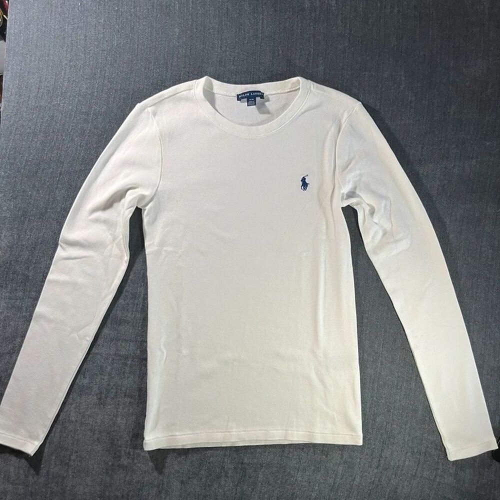 Ralph Lauren Womens White cotton Long Sleeve Pony Logo Top Size Medium